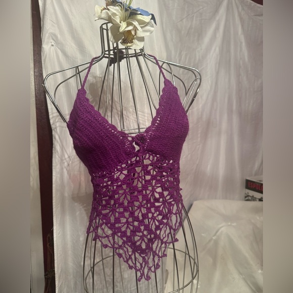 FOUR Hand Crocheted Bikini Tops, Black, Red, Burgundy and Cream. Adjustable. - Picture 8 of 11